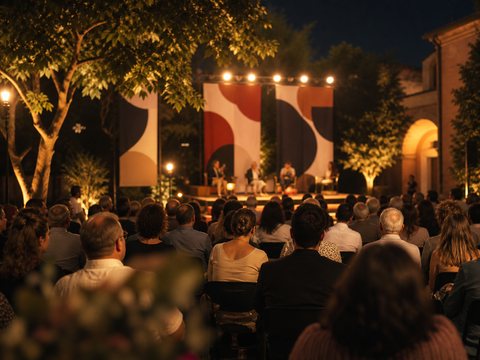 Soir&eacute;e culturelle avec public et lumi&egrave;res chaudes